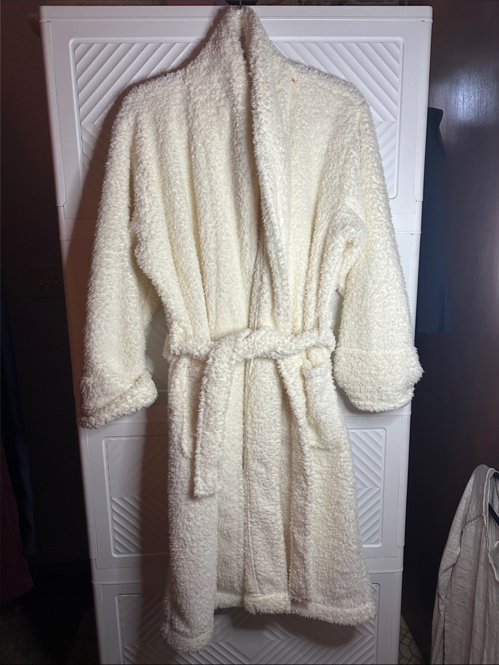 Cost Plus World Market Cream Plush Teddy Robe with Belt